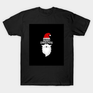 Merry Christmas (white beard and hat against black) T-Shirt